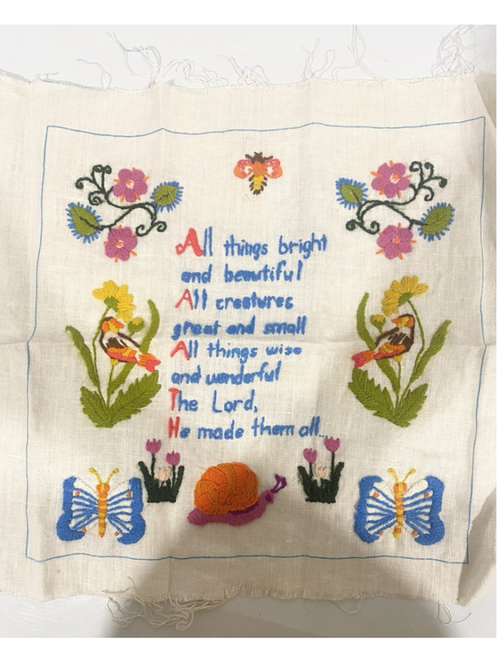 Unbranded Other - Vintage Hand Embroidered All Things Bright and Beautiful Christian Needlework